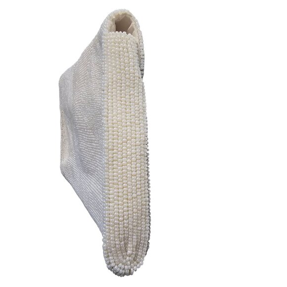 Vintage Hand-Beaded Ivory Clutch Purse Made in Japan Bridal bag - Picture 3 of 11